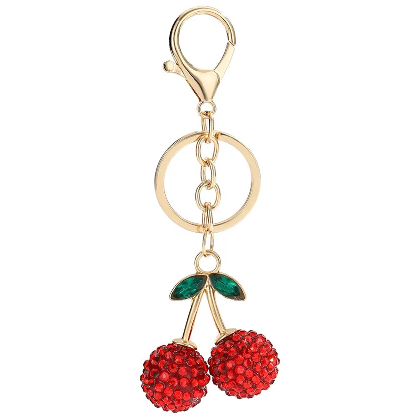 Cherry Keychains Bag Charm Crystal Fruit Pendant
